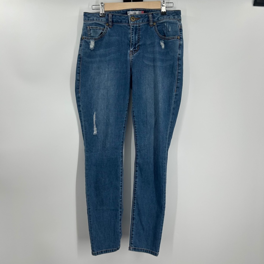 Cabi Curvy Skinny Jeans Womens 8 Medium Wash Distressed Denim Blue Mid Rise 0917